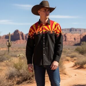 Vintage Ash Creek Trading‎ Co Men's Western Pearl Snap Rodeo Cowboy Shirt Sz L